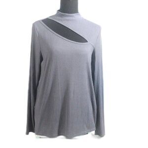 Macaron Long Sleeved Ribbed Top with Front Cut Out